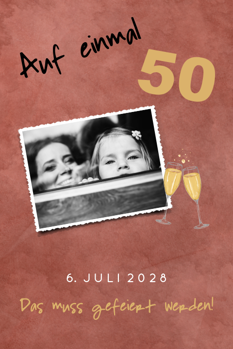 Einladung zum 50. Geburtstag mit Foto und großer 50 im Samt-Look