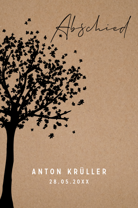 Trauerkarte mit Abbildung von Baum