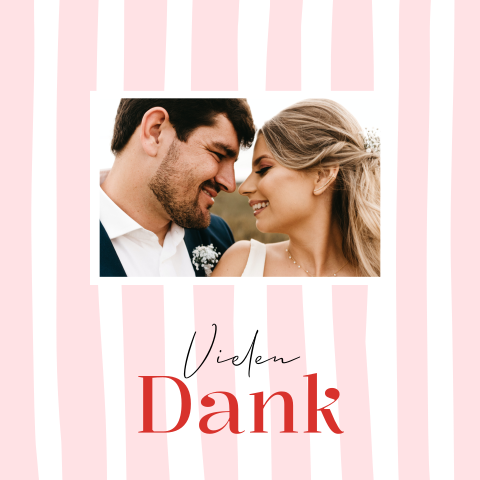 Moderne Dankeskarte Hochzeit im Candy-Look mit Streifen