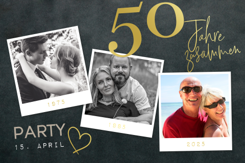 Goldfolie zum 50-jährigen Jubiläum mit Polaroid und Herz