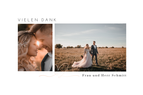 Dankeskarte Hochzeit mit Fotos und Herz in Roségoldfolie