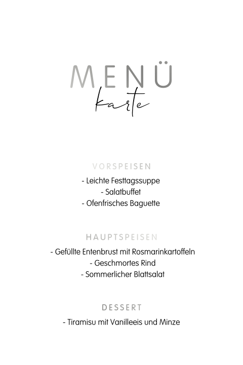 Schlichte Menükarte mit subtilem Foliendruck