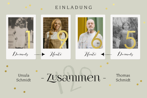 Einladung zum Doppelgeburtstag - Zusammen 120 Jahre mit Goldfolie