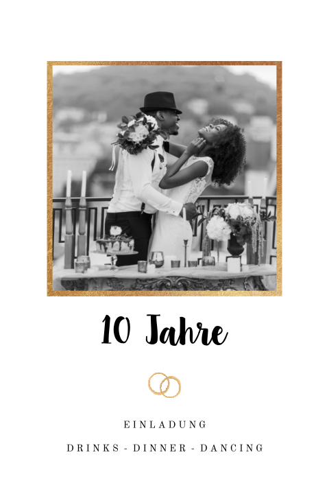 Schlichte EInladung zur Rosenhochzeit mit eigenem Bild und Eheringen