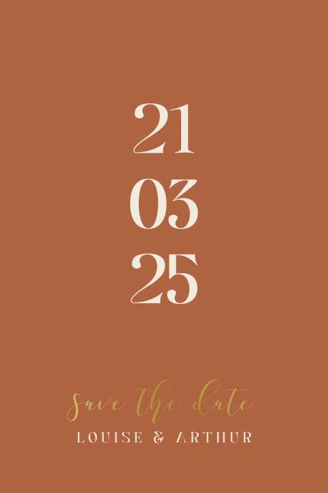 Save the Date Karte  Erdton  mit eleganten Akzenten und Goldfolie