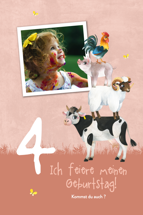 Kindergeburtstag-Einladung Bauernhof und Tiere