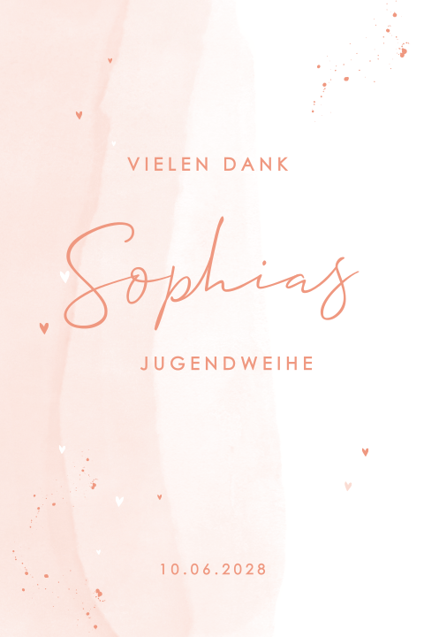 Dankeskarte zur Jugendweihe mit zarten Rosatönen und Aquarell Look