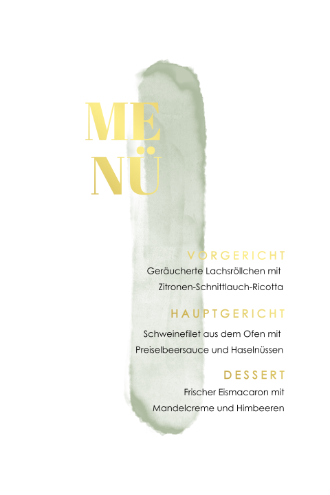 Weihnachtsmenü-Karte mit schicker Goldfolie und runden Ecken