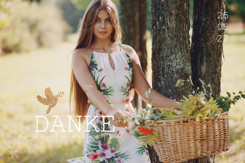 Dankeskarte Firmung mit runden Ecken und dezenten Blumen