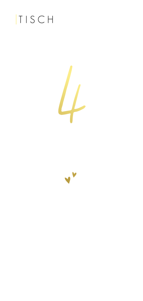 Tischnummer mit Goldfolienherzen und Text