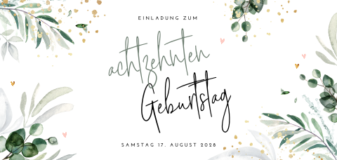 Einladung zum 18 Geburtstag mit Zweigen und Goldtupfern