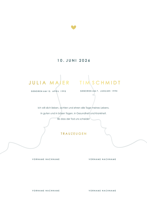 Heiratsurkunde mit one-line drawing und Goldfolie