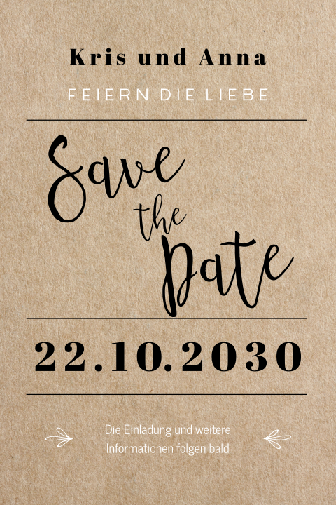 Save the Date Karte im schwarz, weiß und Kraftlook