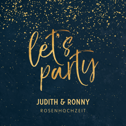 Moderne Einladung zur Rosenhochzeit in Blau/Gold