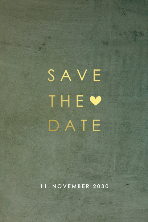 Dezente Save the Date Karte mit elegantem Hintergrund und Goldfolie