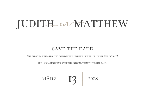Schlichte Save-the-Date Karte mit großem Datum und Namen