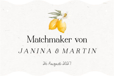 Stuhldekoration Hochzeit "Matchmaker" mit Zitronen Motiv