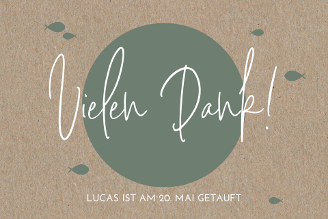 Dankeskarte Taufe im Kraftlook mit Ichthys und Foto im Querformat