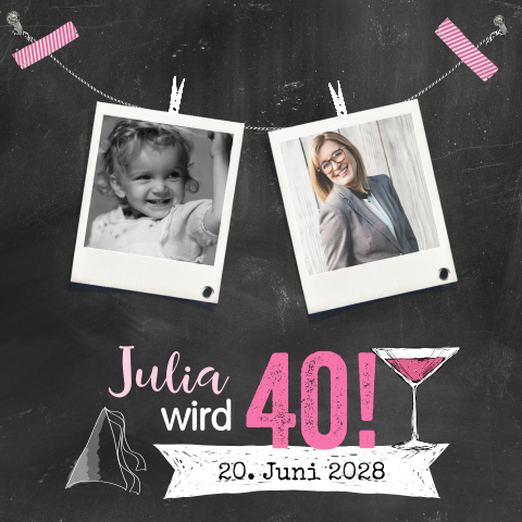 Witzige Einladung zum 40. mit Platz für Before- & After-Fotos