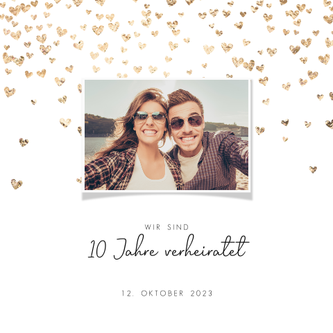 Einladung zum 10-jährigen Jubiläum mit Foto und goldenem Herz