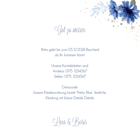 Einlegeblatt mit blauen Blumen