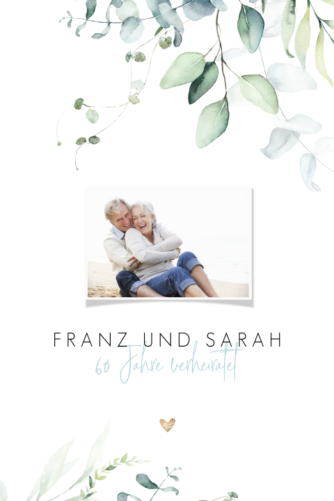 Einladung zur diamantenen Hochzeit mit Zweigen und Foto