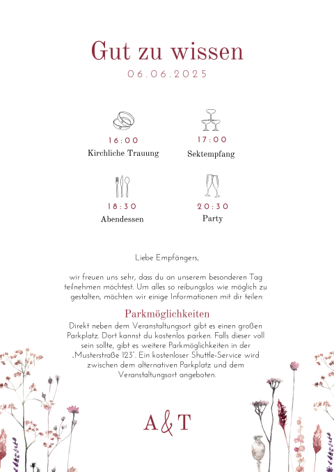 Einlegeblatt Hochzeit Bohemian Flowers  - A4