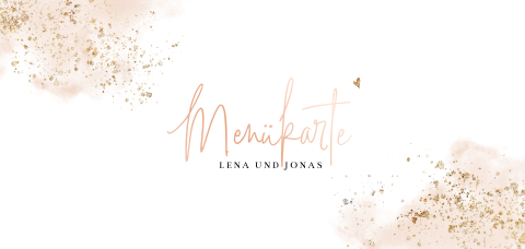Menükarte mit goldfarbenen Verzierungen und rosa Aquarell