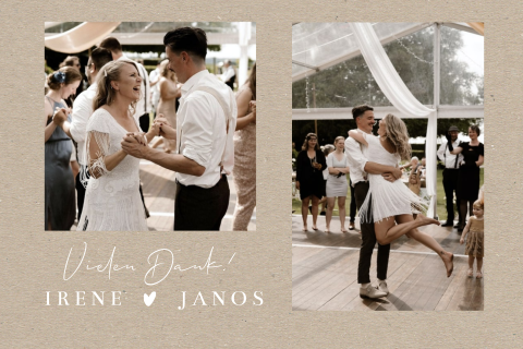 Kraftlook-Danksagungskarte Hochzeit mit zwei Fotos