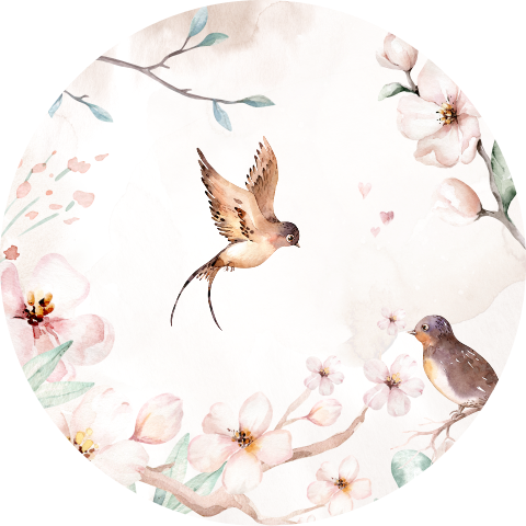 Kreis Alu-Dibond Vögel und Blüten