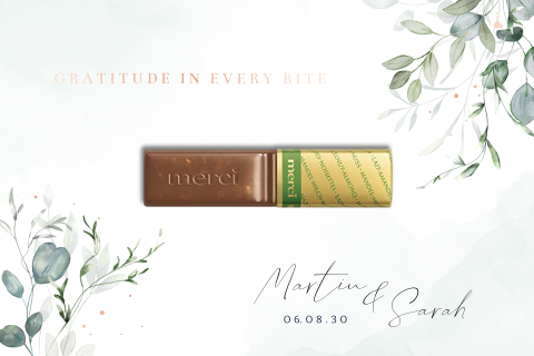 Gastgeschenk Hochzeit Schoko-Karte Eukalyptus mit Foliendruck