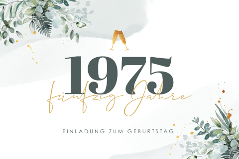 Stilvolle Einladung zum 50. Geburtstag mit Zweigen und Blättern