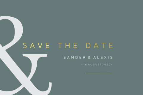 Save the Date Karte in Petrol-Grün mit Goldfolie und Herzchen