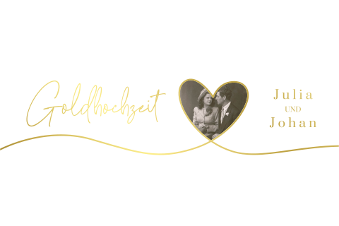 Einladung zur goldenen Hochzeit mit eigenen Bildern und Linienherz