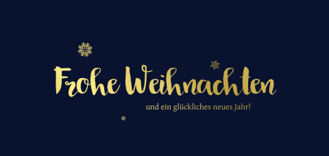 Goldfolie Panorama Weihnachtskarte in Blau und Gold