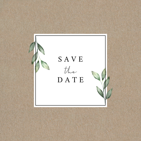 Quadratische Save the Date-Karte mit Kader und Zweigen