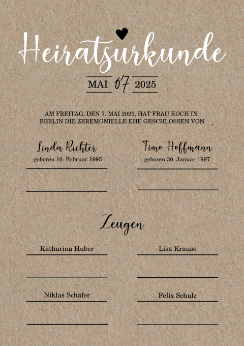 Heiratsurkunde im Kraftlook, selbst gestalten