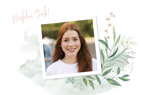 Hübsche Dankeskarte Jugendweihe mit Foto und Aquarellzweigen