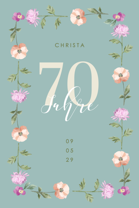Einladungen zum 70. Geburtstag mit elegantem Blumenmuster