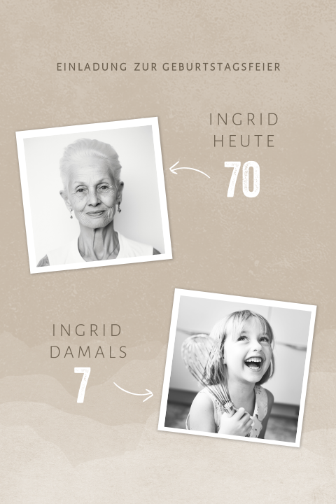Schlichte Geburtstagseinladung zum 70. Geburtstag mit eigenen Fotos