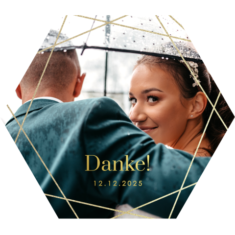 Dankeskarte in geometrischer Form mit Goldfolie und Foto