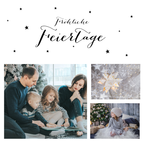 Weihnachtskarte mit eigenen Fotos und schwarzen Sternchen