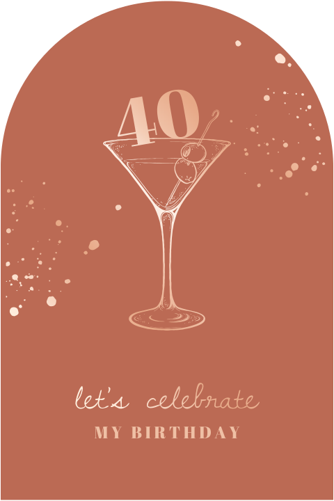 Elegante Einladung zum 40. Geburtstag in Bogenform mit Roségoldfolie