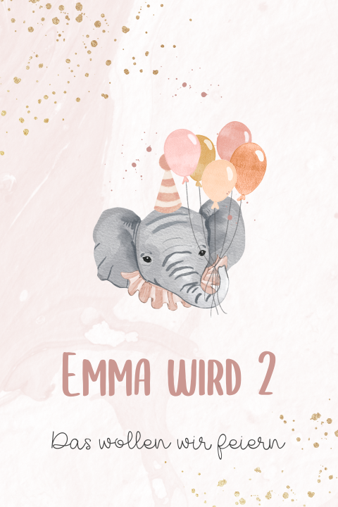 Niedliche Geburtstagseinladung mit Elefant und Ballons