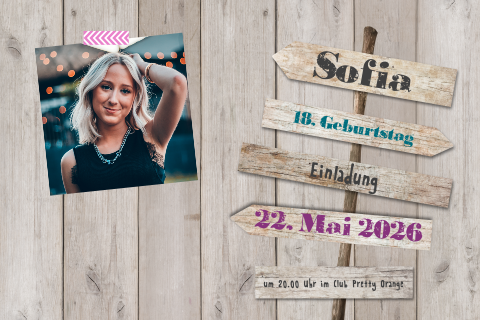 Einladung 18. Geburtstag mit hölzernem Strandpfosten