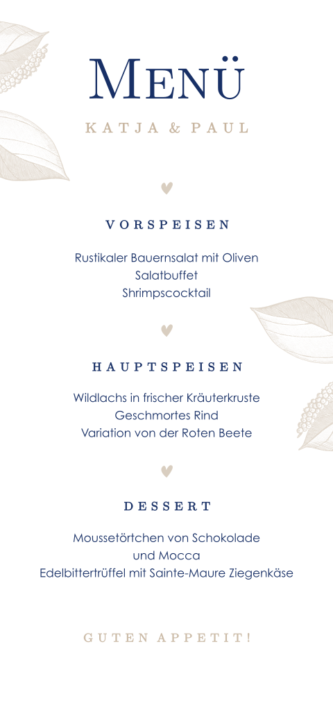 Klassische Menükarte mit braune Blumen