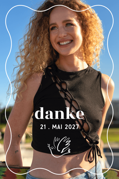 Dankeskarte Firmung mit Foto auf der Vorderseite und Taube