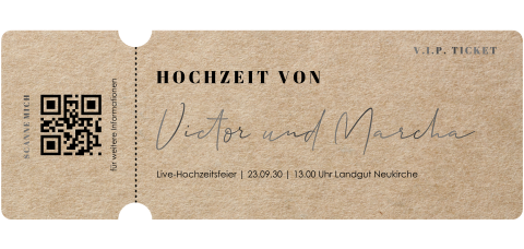 Originelle Hochzeitseinladung in der Form eines Tickets