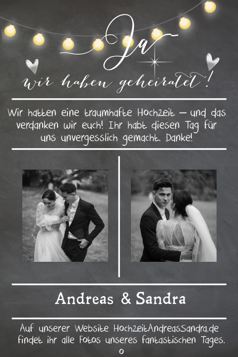 Danksagungskarte Hochzeit Lichterkette Schultafel