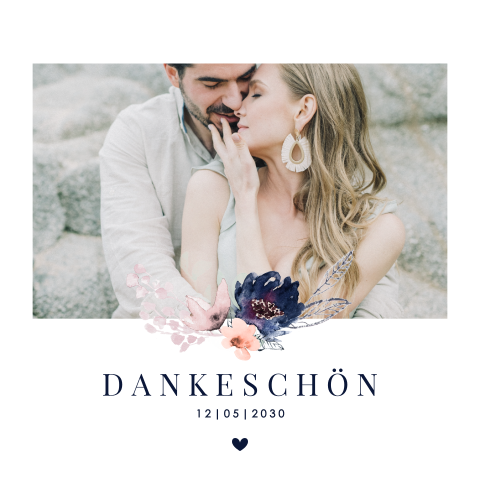 Elegante Dankeskarte mit Aquarell Blumen und Foto